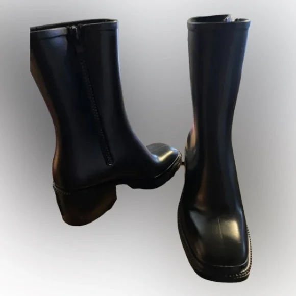 INC rubber boots, sz 9, black, 2 and 3/4" block heel, half calf!​ - Picture 4 of 13